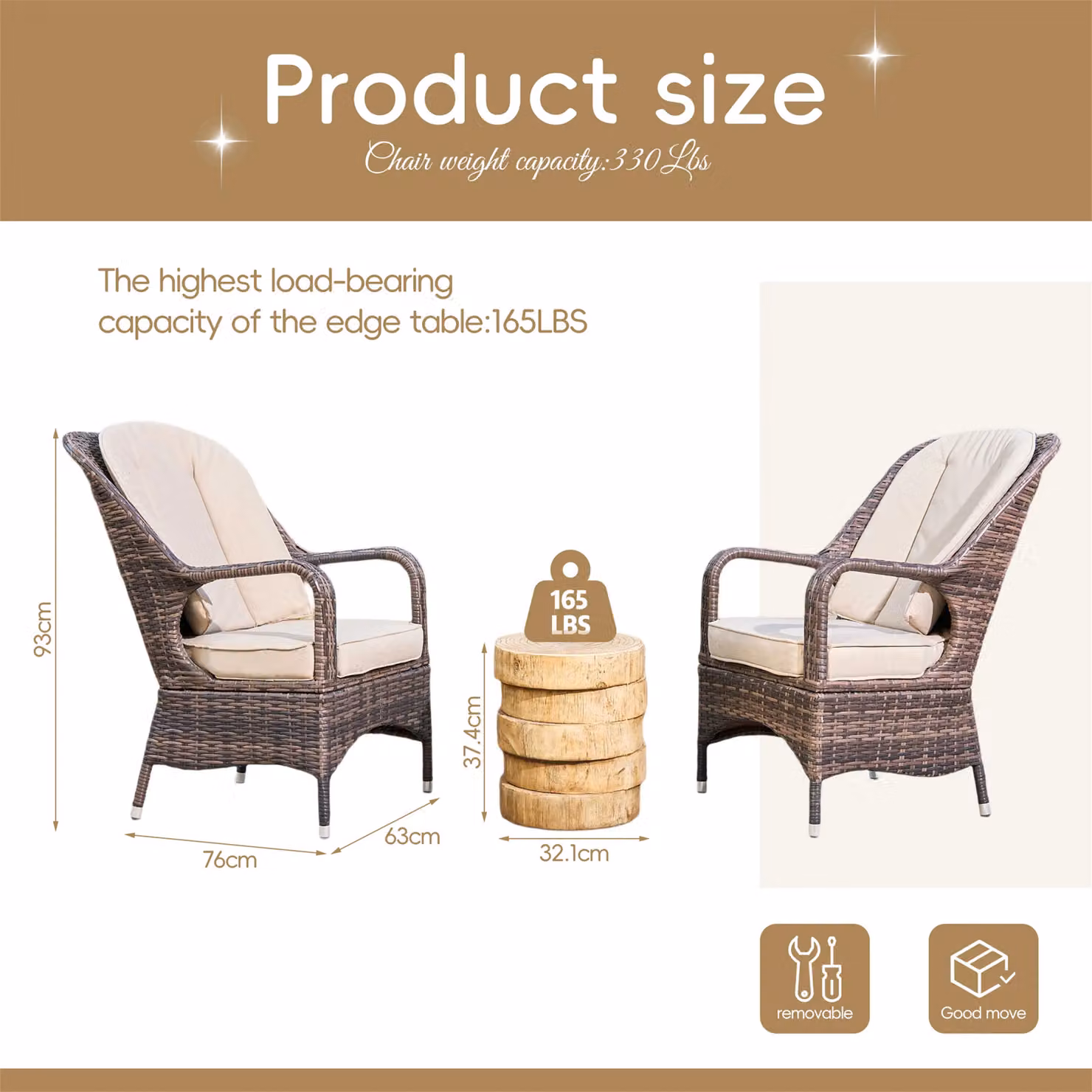 Direct Wicker 3-Piece Outdoor Garden Bistro Set with Rattan Chairs and White Concrete Side Table in Natural and Brown – 4