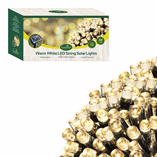 GardenKraft Solar Powered Warm White LED Outdoor String Lights with Dusk Sensor and IP44 Weatherproof Rating – 1