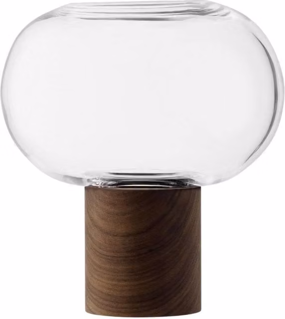 LSA Oblate Glass Vase Lantern with Walnut Base, Clear