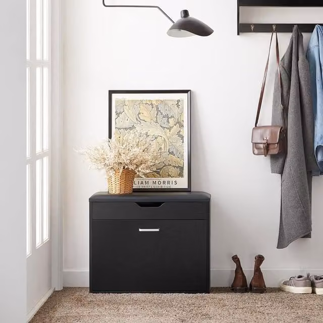 SoBuy Helmy Modern Upholstered Storage Bench in Black Fabric
