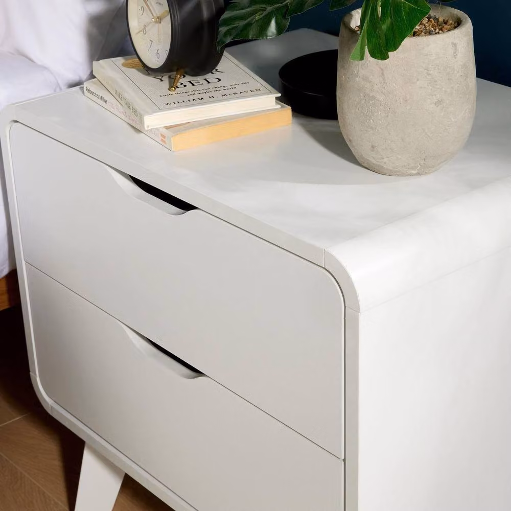 Home Source 2 Drawer Scandinavian Style Bedside Table in White – 4