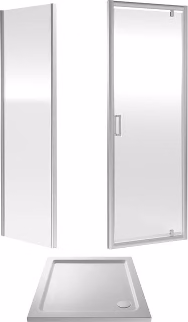 Balterley Ruwa Square Corner Pivot Shower Suite in Silver with 6mm Glass and Tray, W/D: 760 x 760 mm