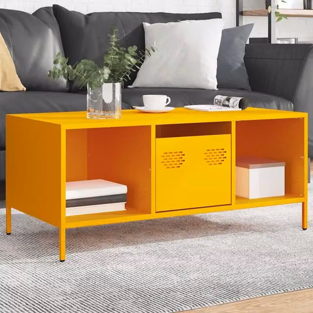 Berkfield Home Industrial Metal Coffee Table, Mustard Yellow, W: 101.5 cm, D: 50 cm, H: 43.5 cm – 1