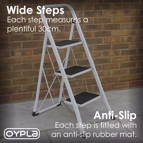 Oypla 3 Step Foldable Steel Stepladder in White – 4