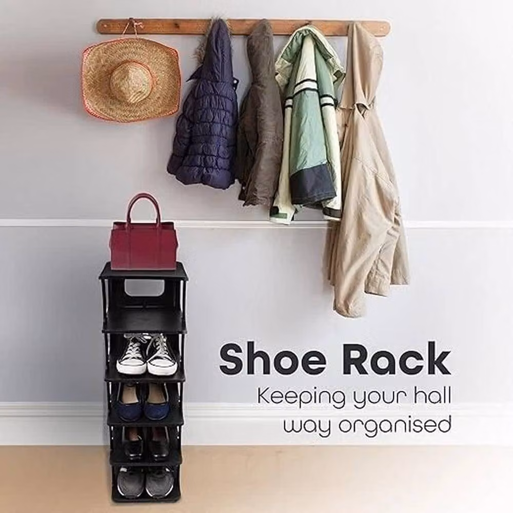 FLAVORA Black 5 Tier Vertical Shoe Rack Stand, W/D/H: 50 x 50 x 77 cm – 5