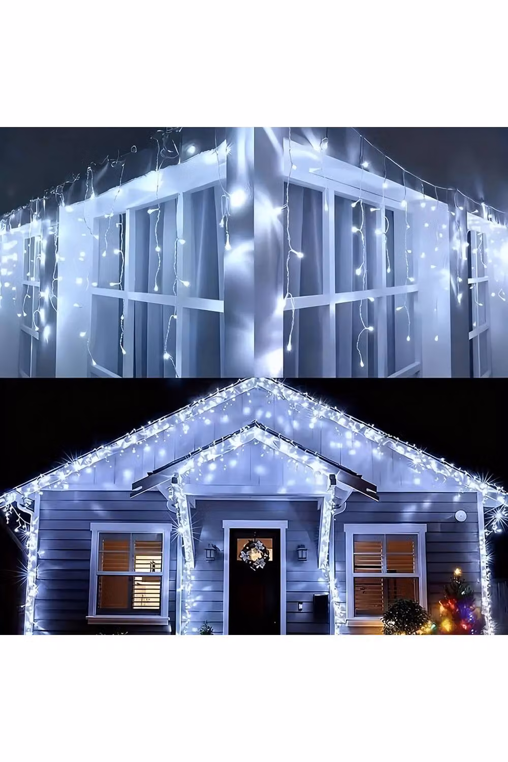 Living and Home Solar-Powered White LED Icicle String Lights with Remote Control and Dusk Sensor – 2