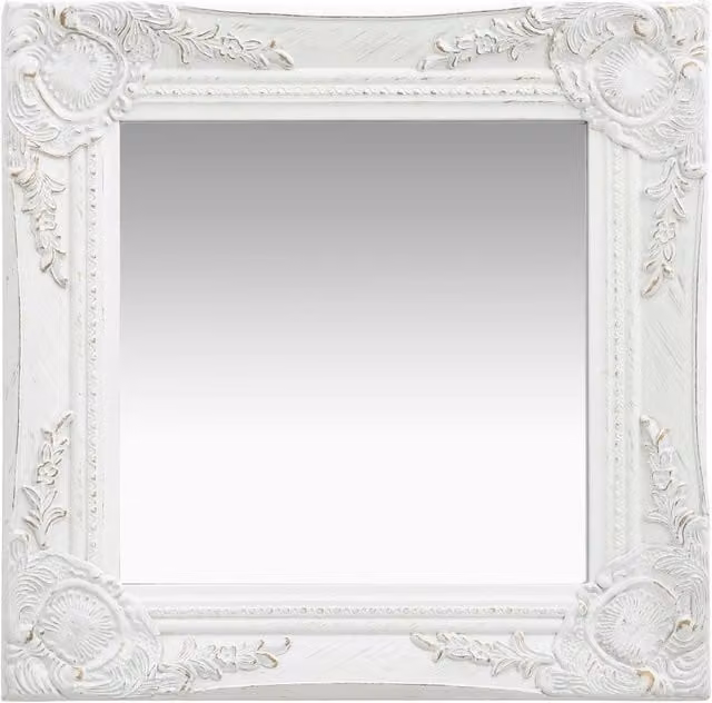 Berkfield Home Antique Baroque Style Floral Wall Mirror, White, W: 40 cm, H: 40 cm
