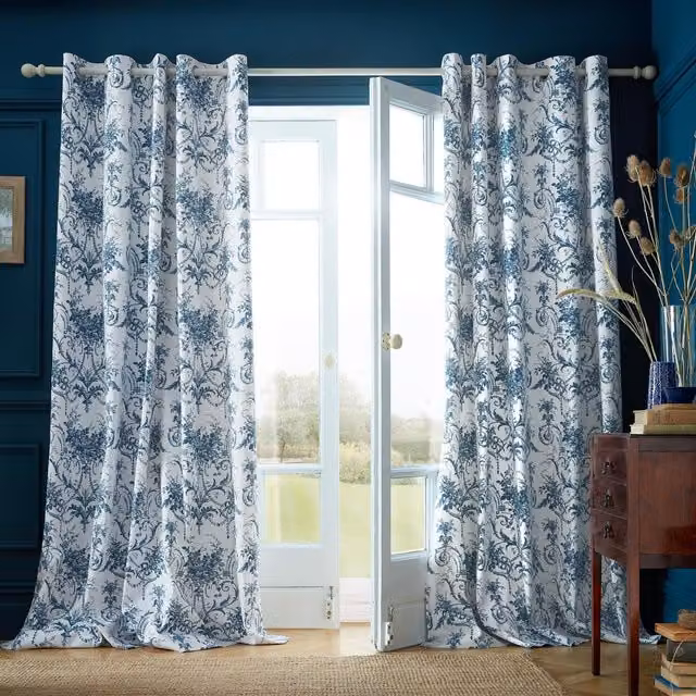 Laura Ashley Tuileries Ready Made Eyelet Curtains in Midnight Blue
