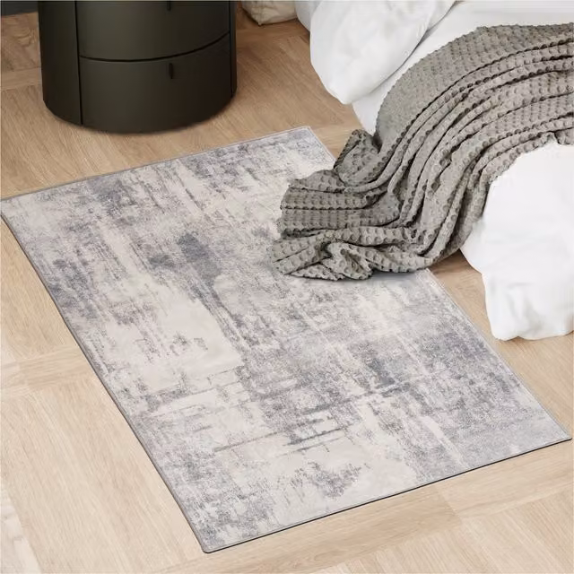 Tectake Nadira Washable Abstract Pattern Non-Slip Rug in Beige, Black and Grey, Width: 150 cm