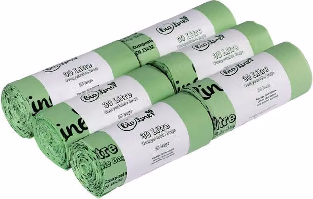 BioLiner Compostable Food Waste Bin Bags, Green, 30 Litre