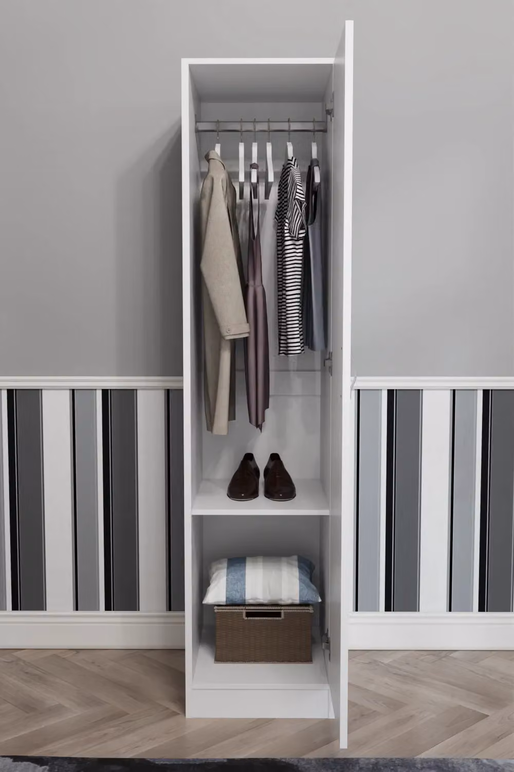 Home Discount Vida Designs Riano 1 Door White Wardrobe with Internal Shelves and Hanging Rod – 2