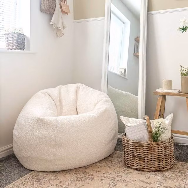 rucomfy Slouchbag Bean Bag in Beige Bouclé Fabric for Adults – 1