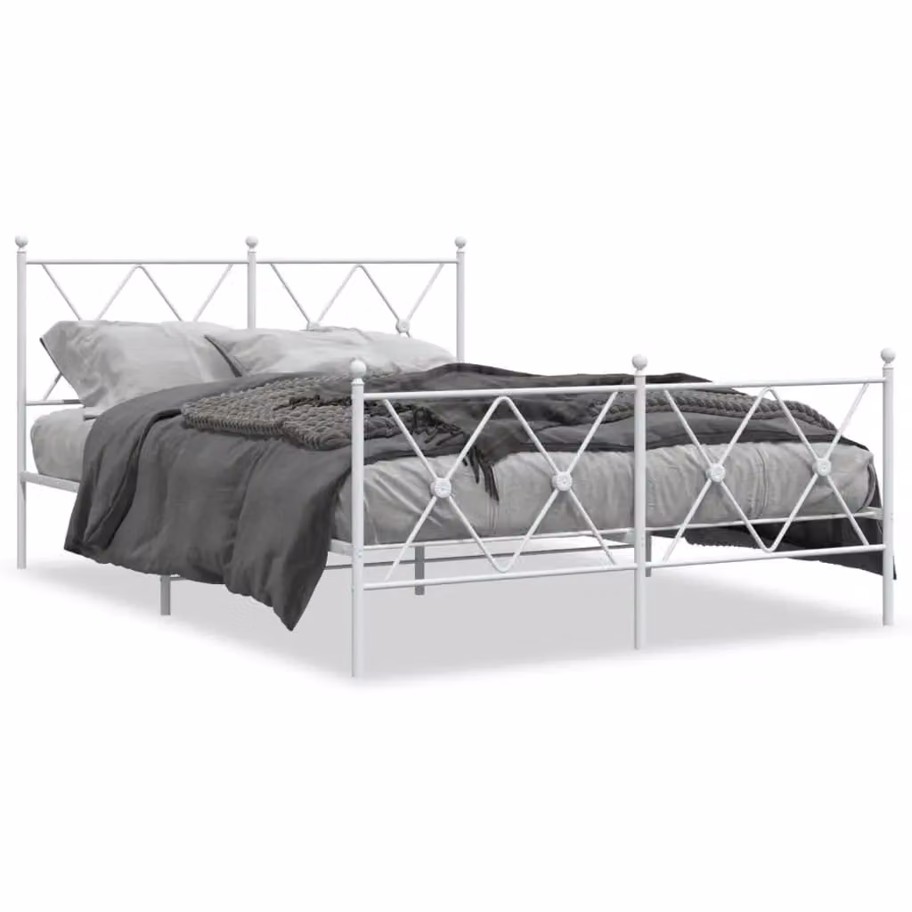 Berkfield Home Metal Bed Frame with Footboard, White, W/D/H: 140 x 200 cm – 2