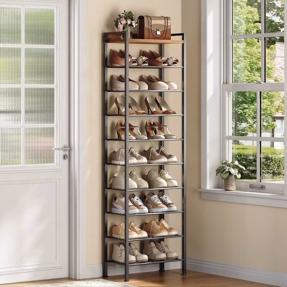 FLAVORA Black Metal Corner Shoe Storage Display Rack, W/D/H: 42 x 26.5 x 170 cm – 3