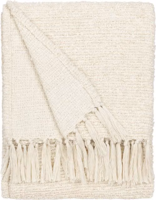 Make it a Home Candar Textured Boucle Throw with Fringes in Ecru/Beige/White