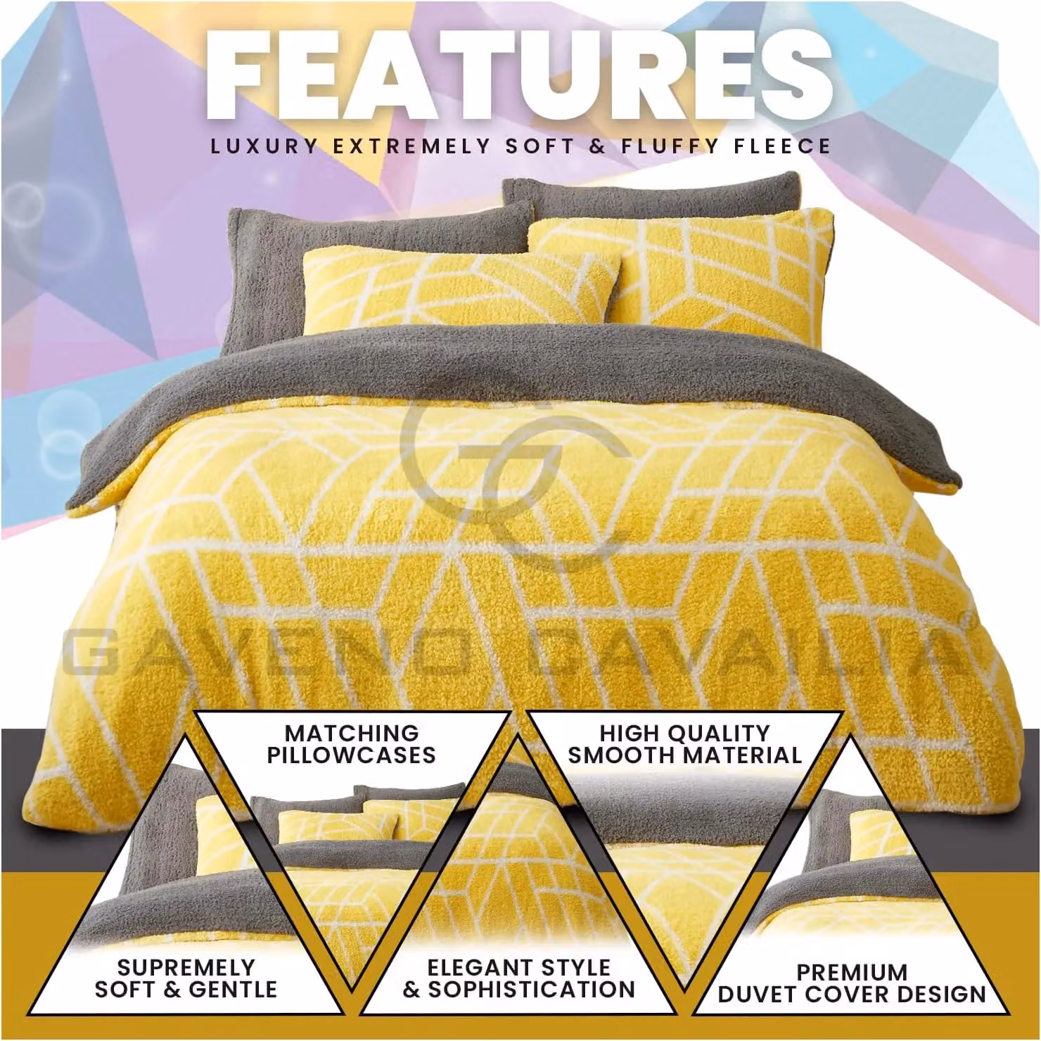 GAVENO CAVAILIA Yellow Teddy Fleece Duvet Cover and Pillowcase Set, W/D/H: 220 x 220 x 180 x 200 cm – 2