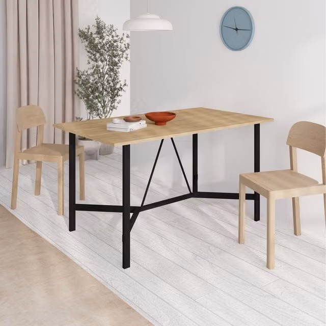 Decortie Dalma Modern 6-Seater Rectangular Dining Table in Brown and Black, W: 140 cm, H: 75.5 cm, D: 80 cm