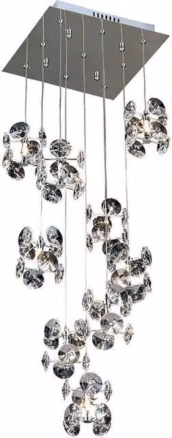 Netlighting Nico 9 Light Pendant with Crystal and Glass in Polished Chrome and Grey