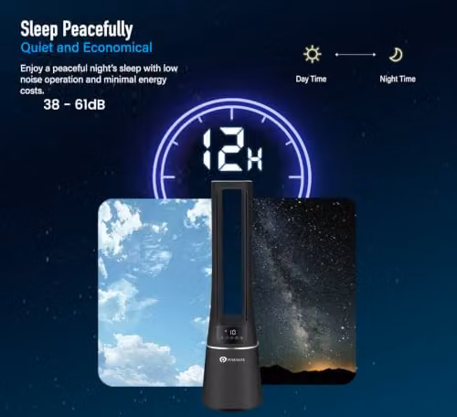 PureMate 2-in-1 Bladeless Tower Fan and Air Purifier with HEPA Filter, Black, W/D/H: 25.5 x 25.5 x 105.6 cm – 4