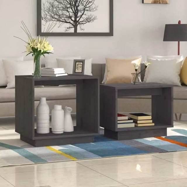 Berkfield Home Nesting Coffee Tables, Set of 2, Grey Solid Pine Wood