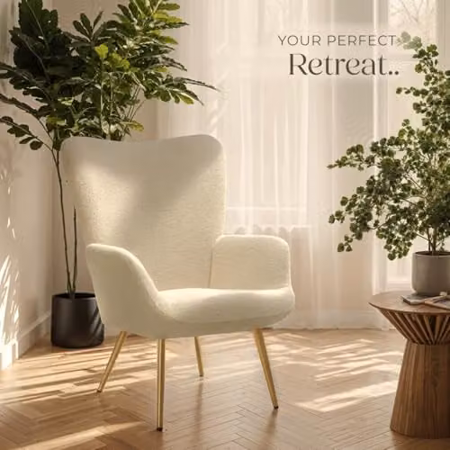 tectake Hygge Bouclé Armchair in Cream and Gold with Metal Legs – 6