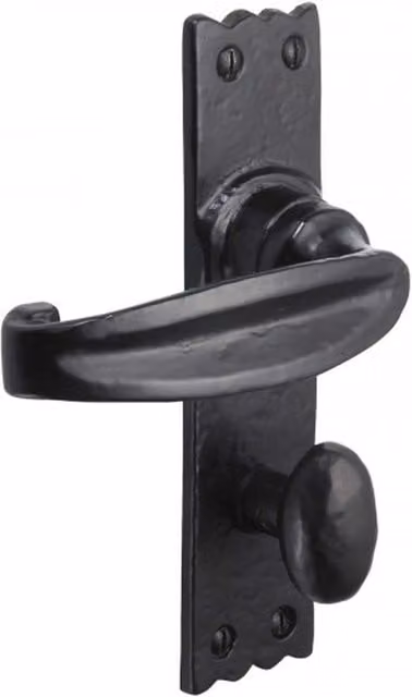 Old Hill Ironworks Antique Cottage Bath Lock Door Handles in Black Iron