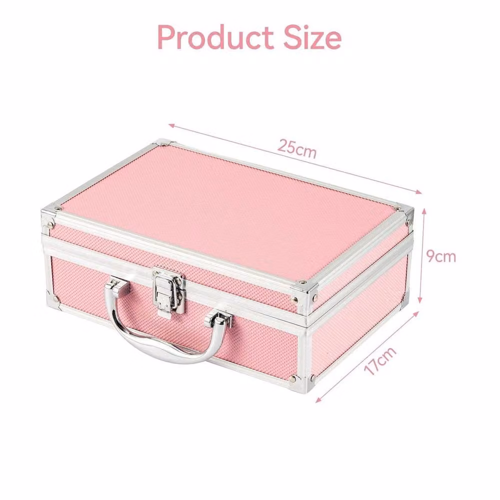 EONLION Pink Metal Lockable Makeup Train Case with Handle – 2