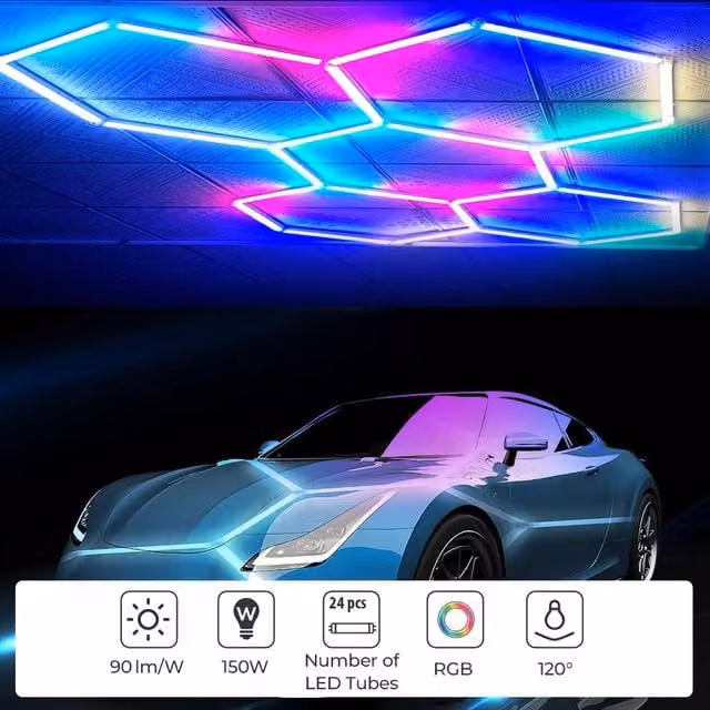 ENER-J Hexagon RGB LED Ceiling Light Kit 150W, White and Multicolour, W: 145 cm