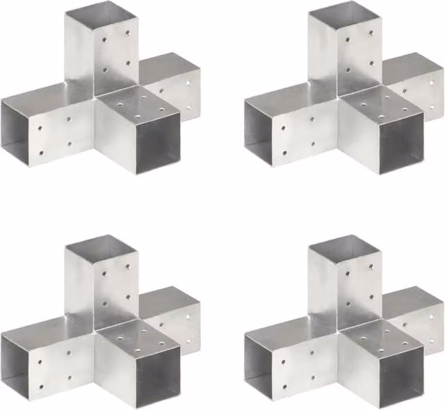 Berkfield Home X Shape Galvanised Metal Post Connectors, 4 Pieces, Silver, 71 x 71 mm – 1