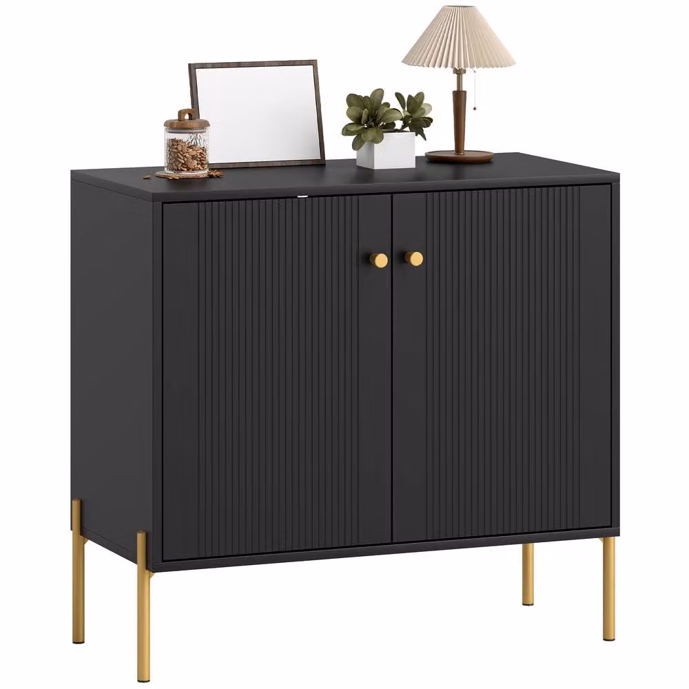 HOMCOM Modern Sideboard Buffet Cabinet with Fluted Doors in Black Matt – 2