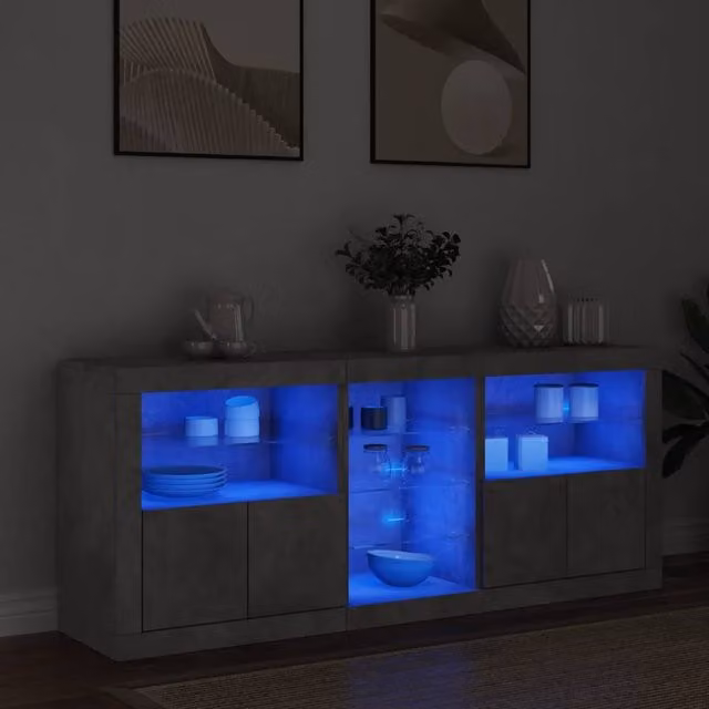 Berkfield Home Modern Sideboard with Integrated LED Lights in Concrete Grey, W/D/H: 162 x 37 x 67 cm – 1