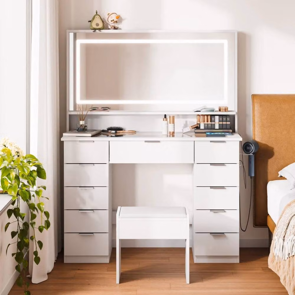 FORGEVIO Mondeer Glass Top Dressing Table in White – 4