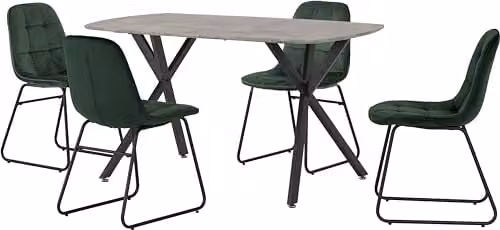 Seconique Athens Rectangular Dining Set with Concrete Effect Table and 4 Green Lukas Chairs