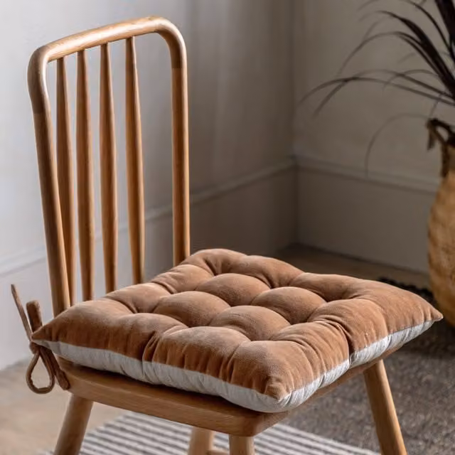 Terrys Square Velvet and Cotton Seatpad, W/D/H: 43 x 43 x 1 cm, Beige, Red or Brown