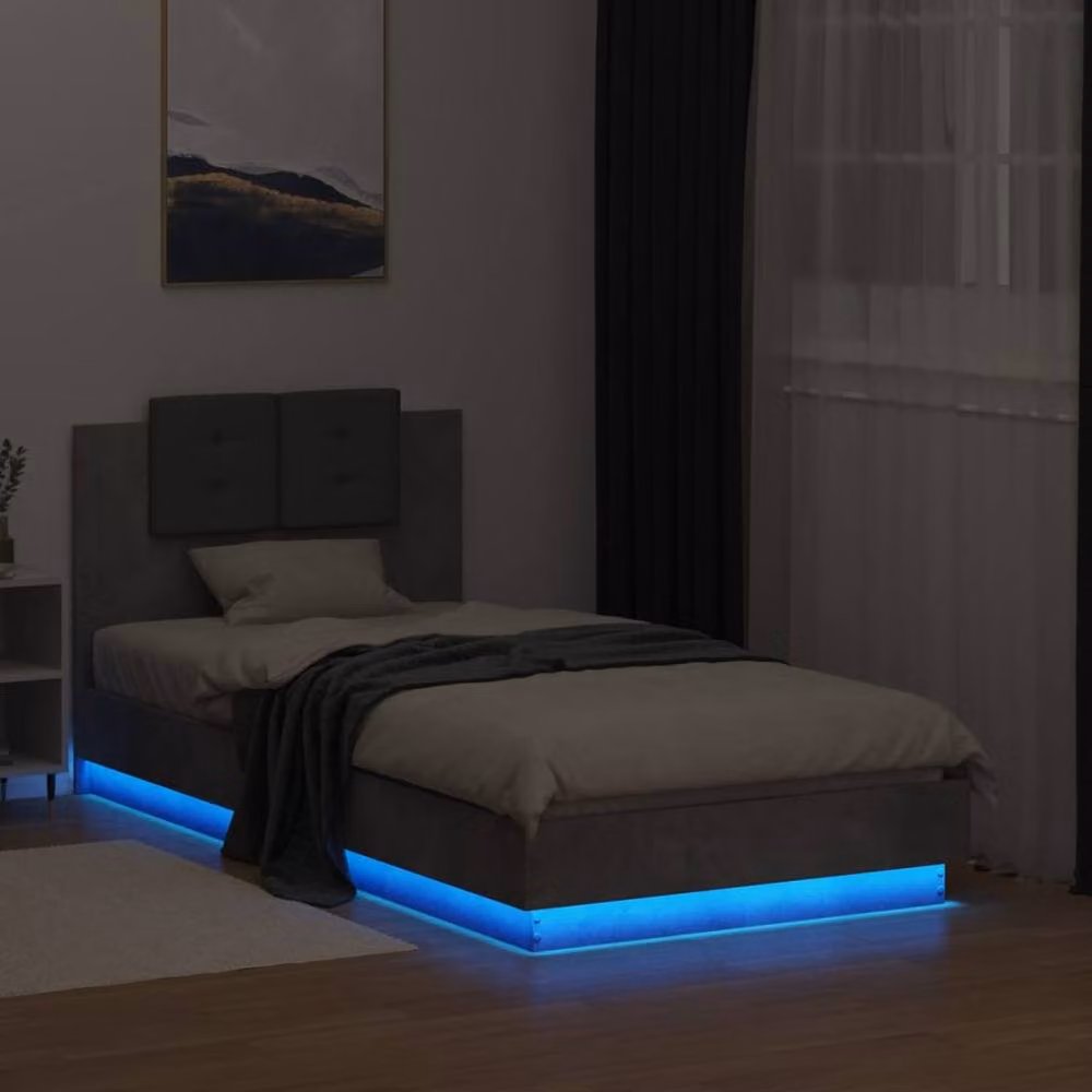 Berkfield Home Modern Small Single Bed Frame in Concrete Grey with LED Under-Bed Lighting and USB Charging Port, W: 75 cm, L: 190 cm – 3