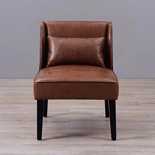 Versanora Teamson Home Marc Lounge Accent Chair in Brown Faux Leather with Solid Wood Frame – 6