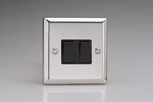 Varilight XC2B 2 Gang Rocker Switch in Mirror Chrome Black, W/D/H: 91 x 91 x 25 mm