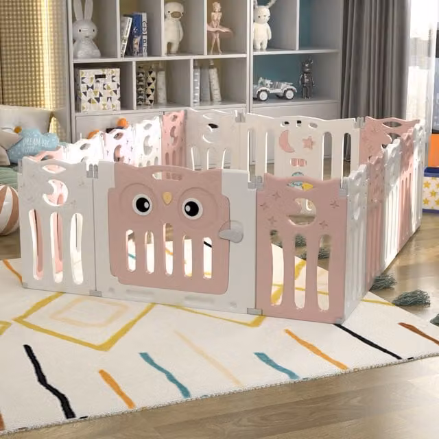 Livingandhome Foldable Pink Baby Playpen and Configurable Toddler Activity Center W: 143 cm, L: 179 cm