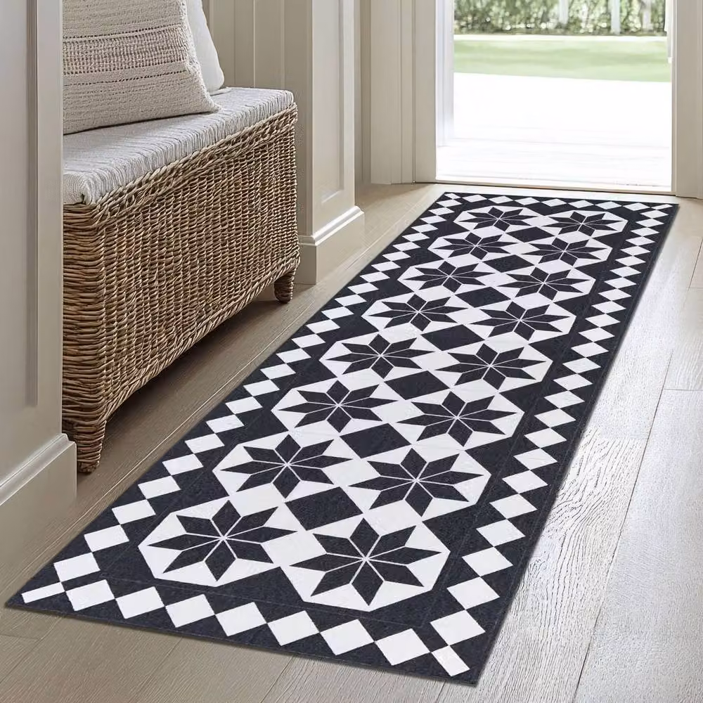 The Rug Shop UK Black Modern Geometric Easy to Clean Rectangular Mat W: 50 cm, L: 150 cm – 2