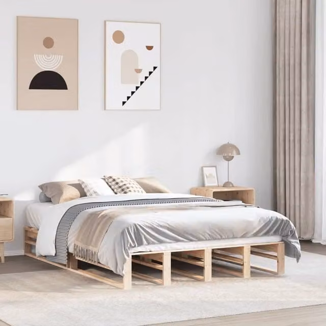 Berkfield Home Solid Wood Pine Bed Frame in Brown, W/D/H: 140 x 190 cm – 1