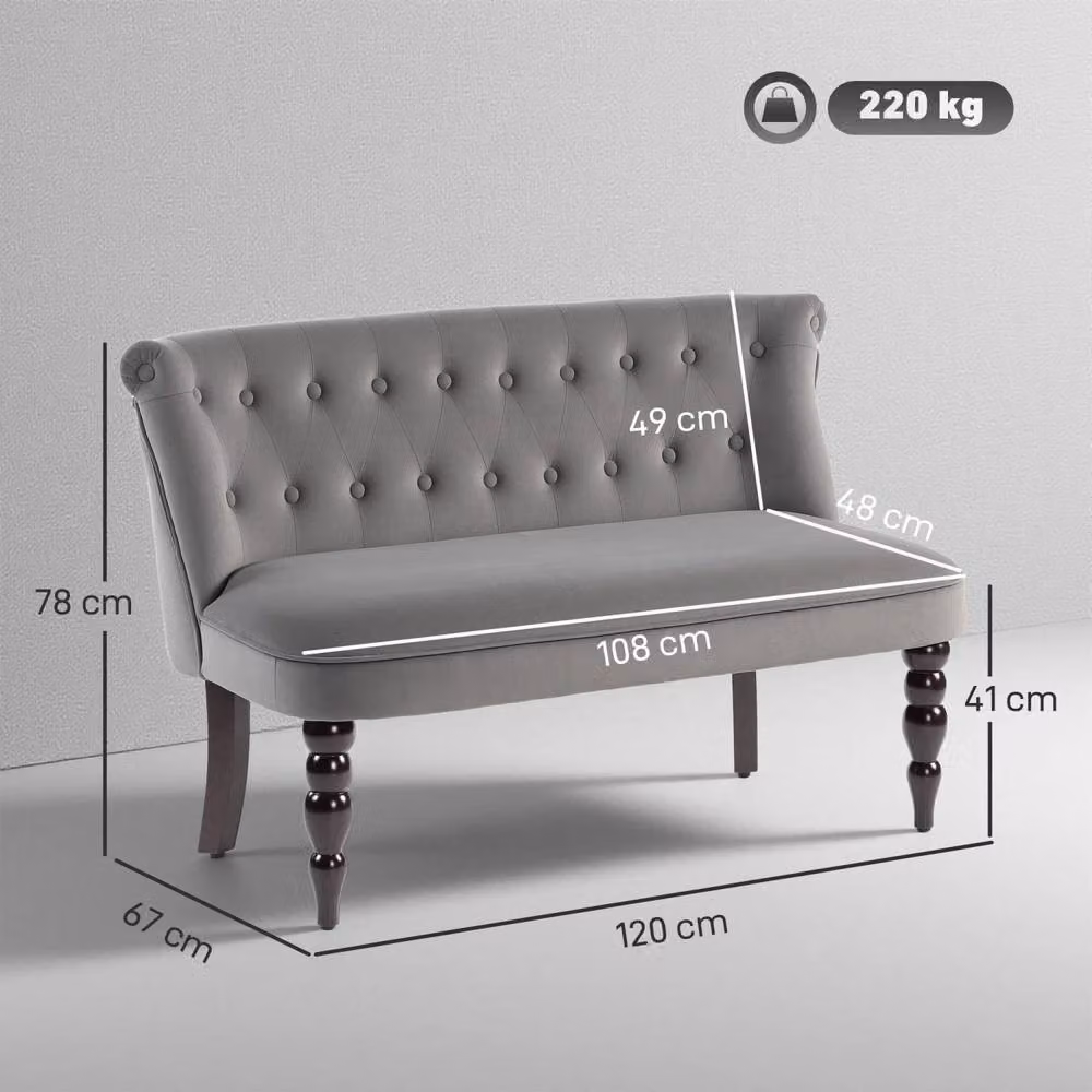 Wyld Haus Nolali 2 Seater Wingback Sofa in Charcoal Grey Velvet with Button Tufting, W/D/H: 120 x 67 x 78 cm – 3