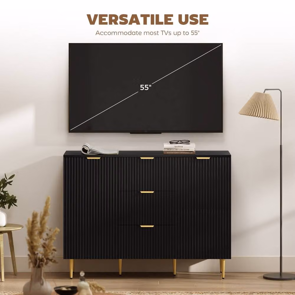 Wyld Haus Surara Baro Black and Gold Ribbed Sideboard with 2 Doors and 3 Drawers – 6
