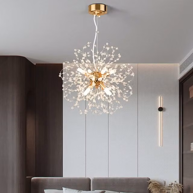 Livingandhome Sputnik Hanging Pendant Light in Gold and Crystal, Diameter: 45 cm