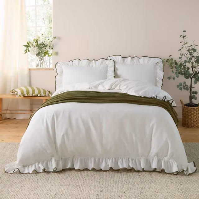 Make It A Home Green Cotton Duvet Cover and Pillowcase Set, 140 x 200 cm