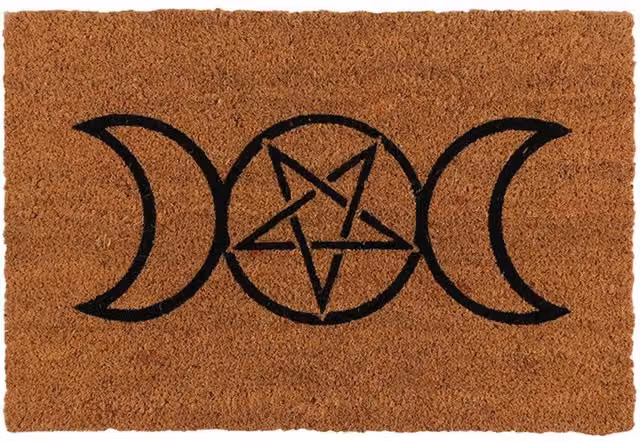 KDMK Triple Moon Graphic Coir Doormat for Indoor Use, Brown, Rectangular