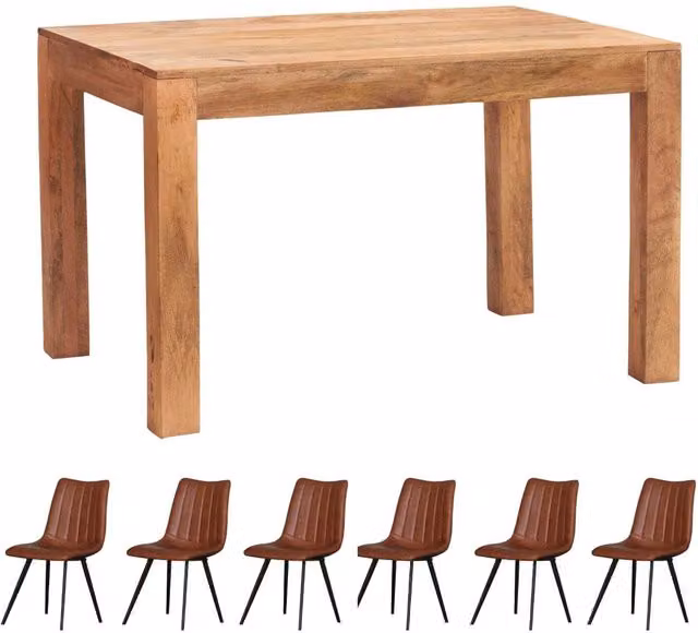 IH Design Dakota Modern Mango Wood Dining Table and 6 Chairs Set in Brown