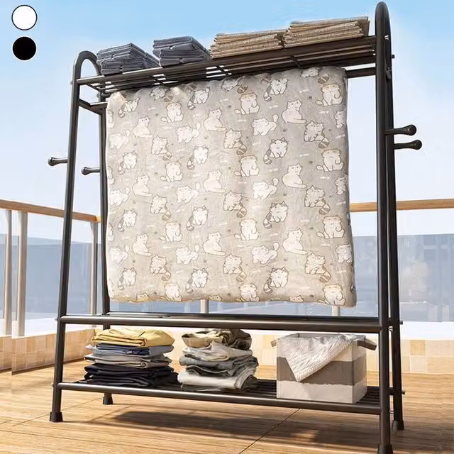 FLAVORA Black 3 Layer Metal Hanging Garment Clothes Rack, W: 50 cm, H: 160 cm, D: 50 cm