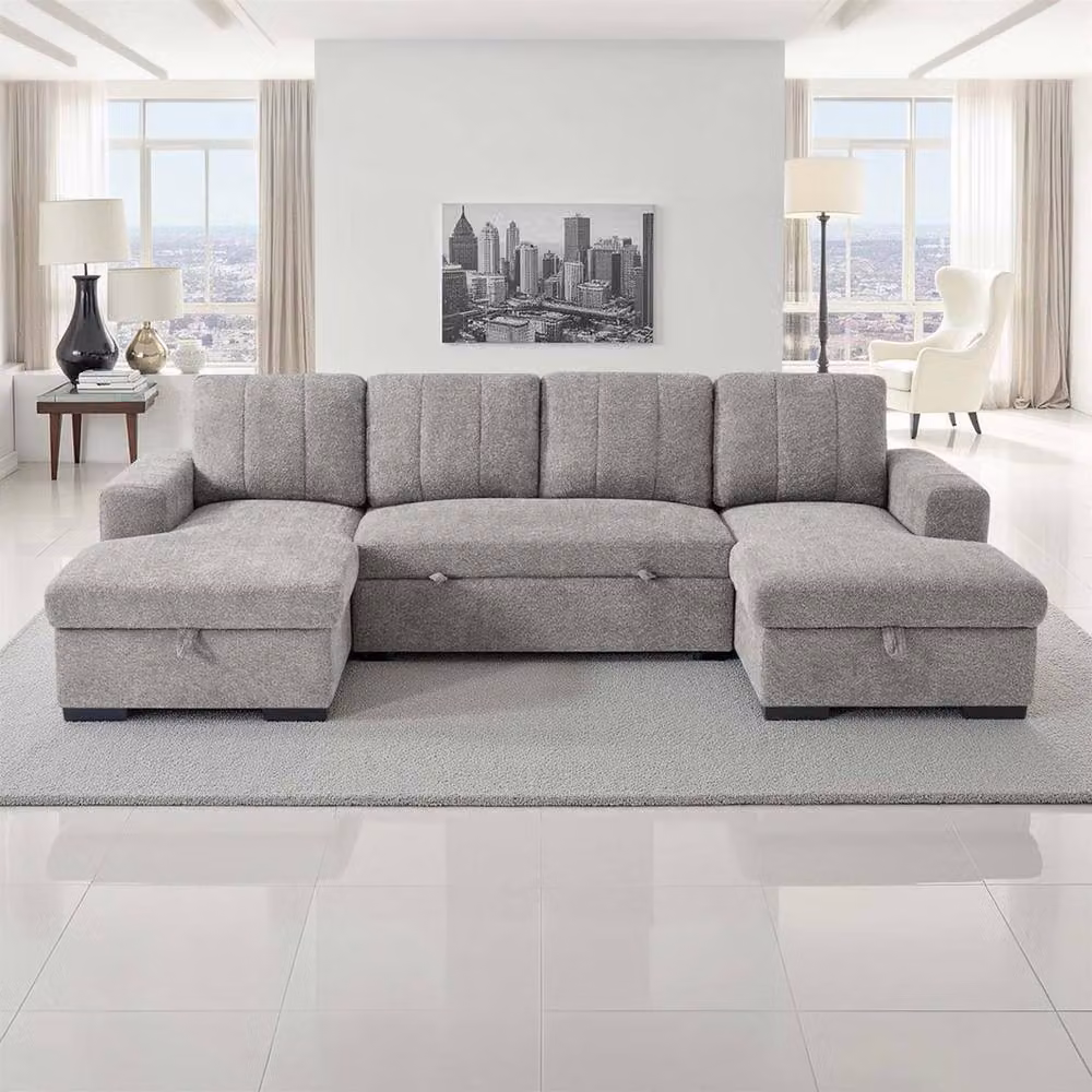 Furnishings For Less UK Comaro Grey U Shaped Fabric 5 Seater Sofa Bed with Twin Storage Chaises – 2