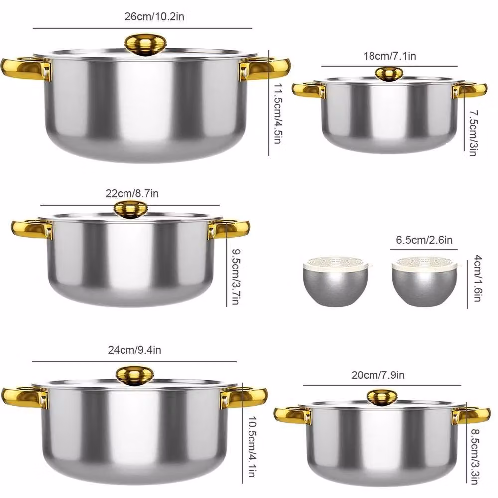KORVIXA 7-Piece Stainless Steel Cookware Set in Silver, including Stockpot and Lids, Diameter: 30 cm, Height: 15 cm – 1