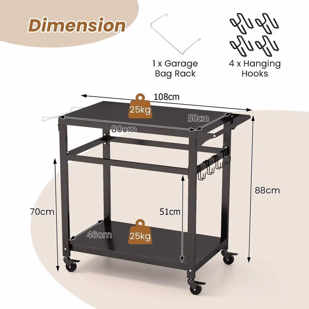 Kelvenix Black Metal Outdoor Grill Cart and Pizza Oven Worktable – 2